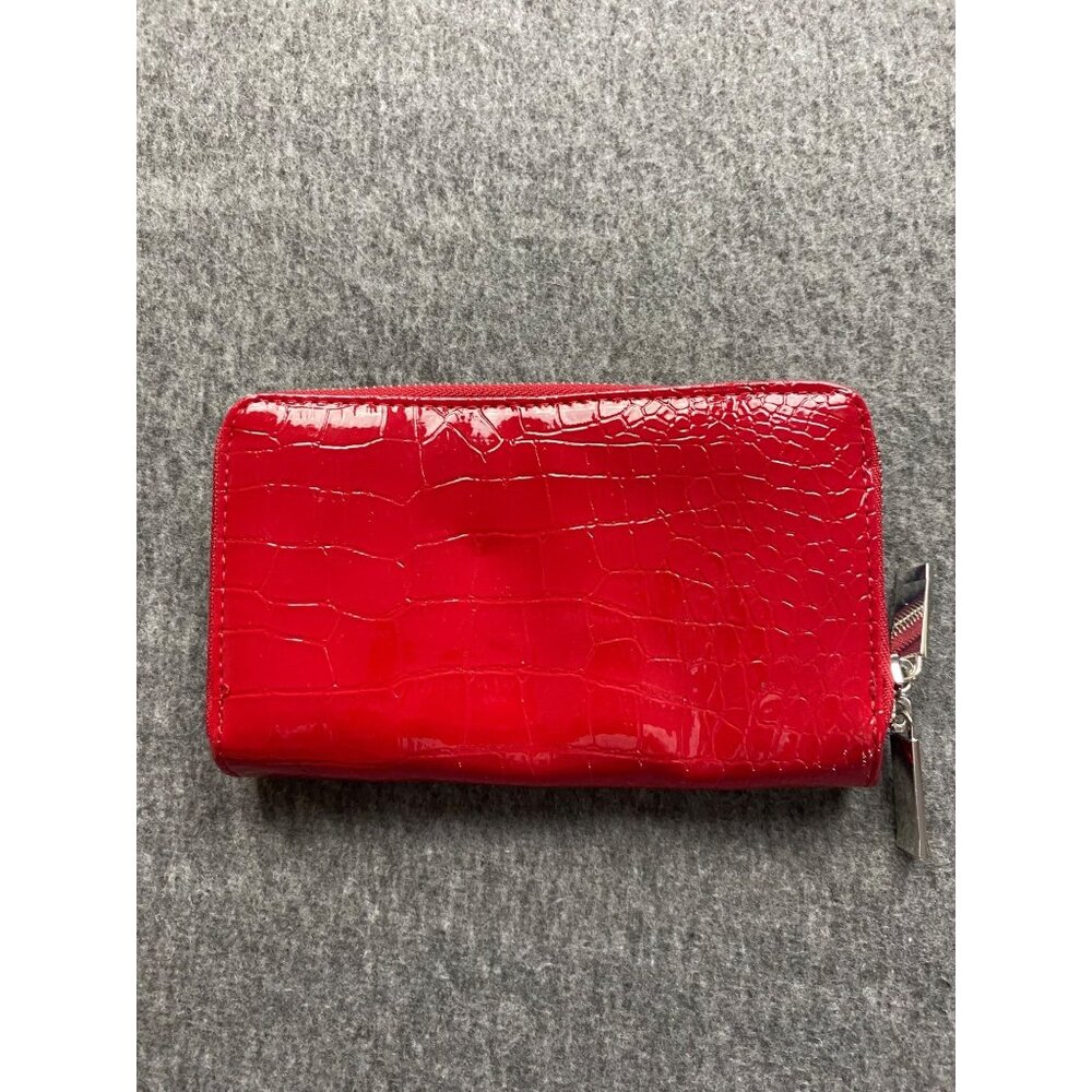 New Joy Mangano Red Croc Embossed Wallet 2 Wrap-Around Zippers With Card Slots - Picture 4 of 7